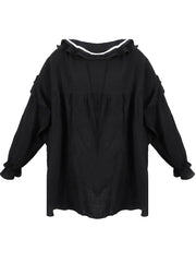 Black Ruffled Cotton Blouse Tops Asymmetrical Design Fall