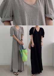 Black Side Open Knit Maxi Dress Long Sleeve