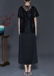 Black Silk Party Dress Women Sets 2 Pieces Embroidered Summer