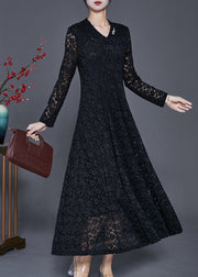 Black Silm Fit Lace A Line Dresses Hollow Out Spring