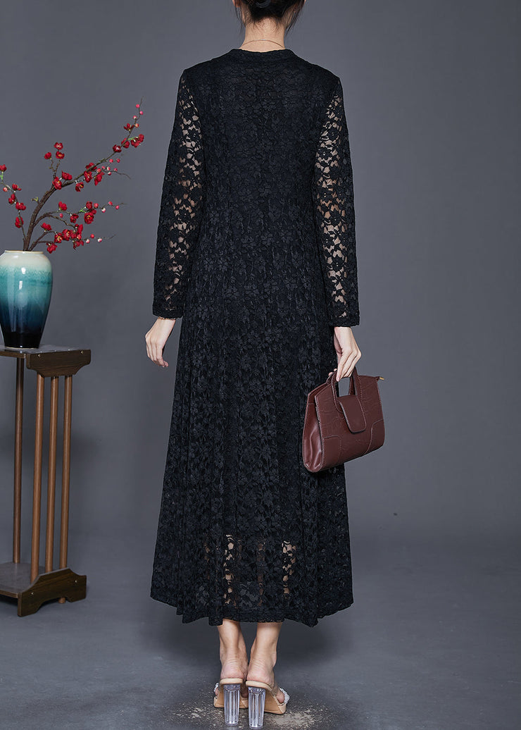 Black Silm Fit Lace A Line Dresses Hollow Out Spring