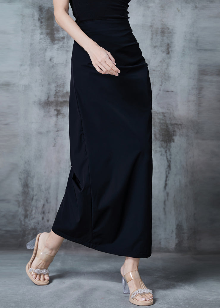 Black Silm Fit Spandex Wraped Skirts Side Open Spring