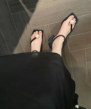 Black Simple Splicing Chunky Heel Flip Flops Sandals