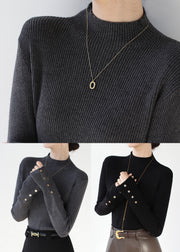 Black Slim Fit Patchwork Knit Sweaters Hign Neck Winter