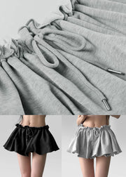 Black Solid Cotton Pants Skirt Elastic Waist Summer