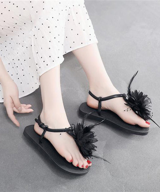 Black Splicing Floral Beach Holiday For Flat Sandals