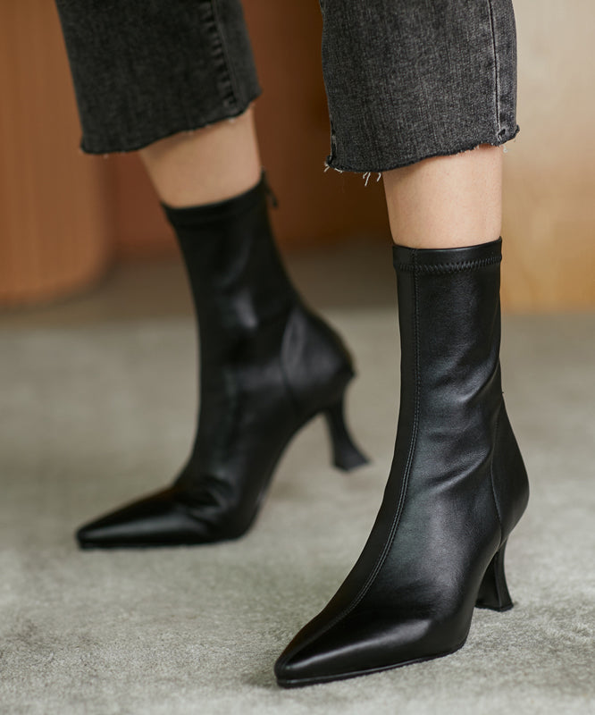 Black Splicing High Heel Boots Pointed Toe Zippered