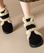 Black Splicing Suede Chunky Boots Fuzzy Wool Lined