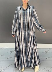 Black Striped Button Holiday Maxi Dress Spring