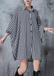 Black Striped Chiffon Shirt Dress Oversized Batwing Sleeve