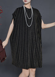 Black Striped Cotton Day Dress Oversized Summer