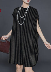 Black Striped Cotton Day Dress Oversized Summer