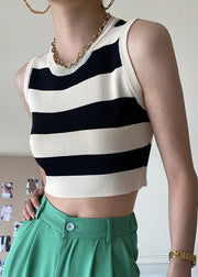 Black Striped Cozy Knit Tank O Neck Summer