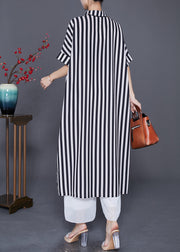 Black Striped Silk Maxi Dresses Oversized Peter Pan Collar Summer