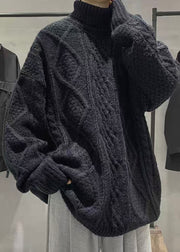 Black Thick Cable Knit Men Sweaters Turtleneck Winter