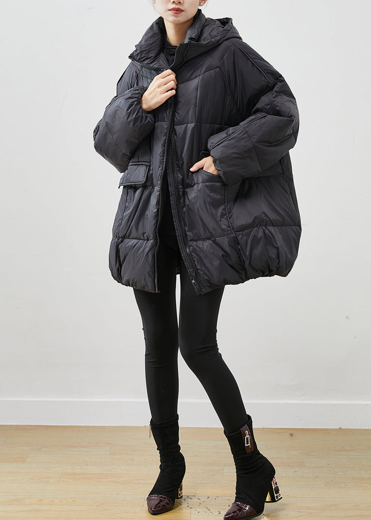 Black Thick Duck Down Jackets Oversized Pockets Winter