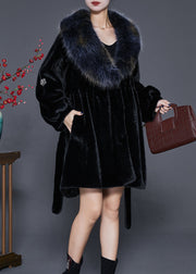 Black Thick Faux Leather And Fur Coat Outwear Oversized Winter