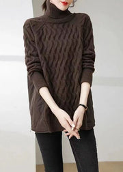 Black Thick Patchwork Knit Pullover Shirts Hign Neck Zip Up Winter