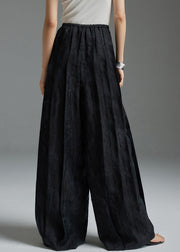 Black Thin Silk Fall Wide Leg Pants Elastic Waist