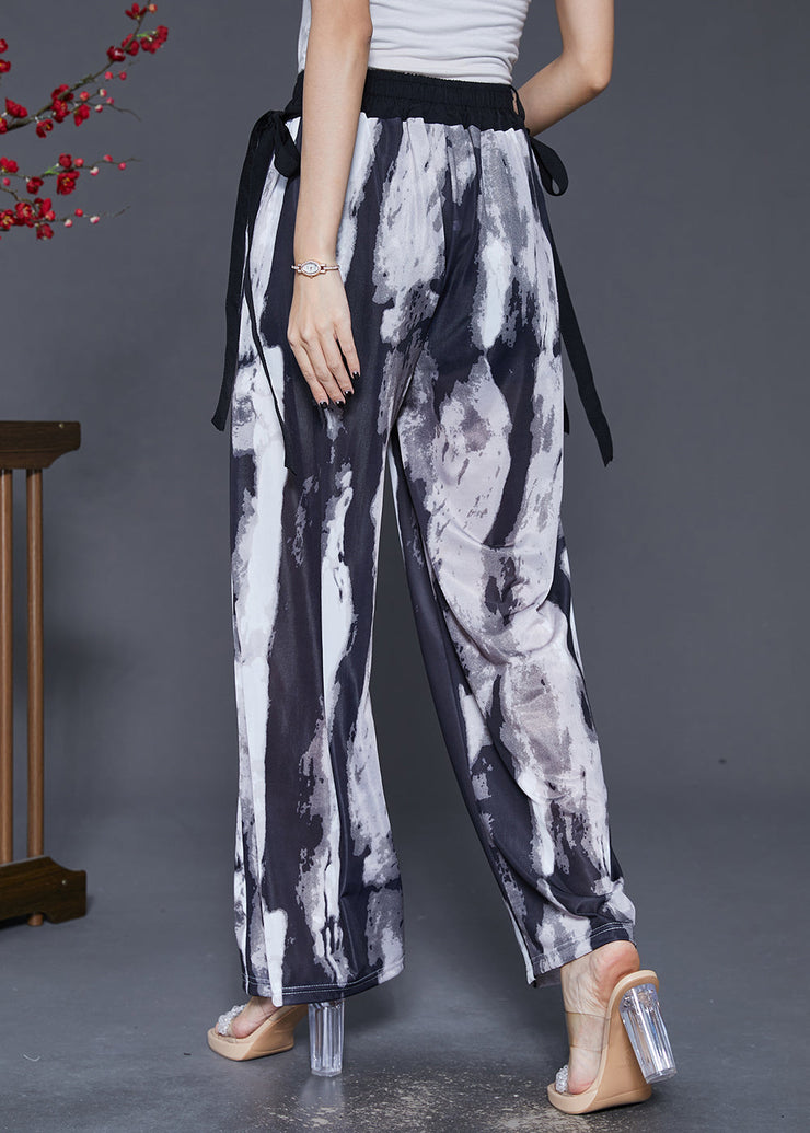 Black Tie Dye Chiffon Straight Pants Trousers Draping Fall