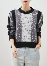 Black Tie Dye Knit Short Sweater Thick Winter