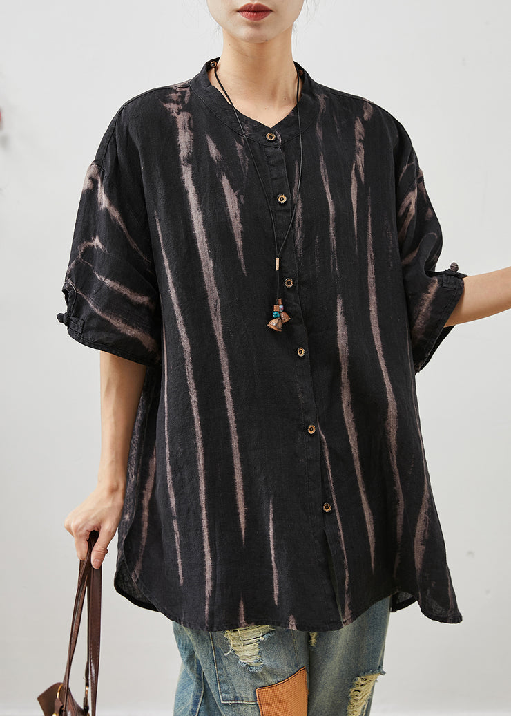 Black Tie Dye Linen Shirts Oversized Summer