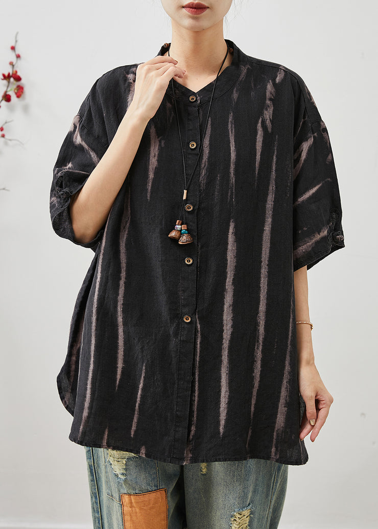 Black Tie Dye Linen Shirts Oversized Summer