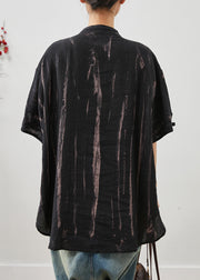 Black Tie Dye Linen Shirts Oversized Summer