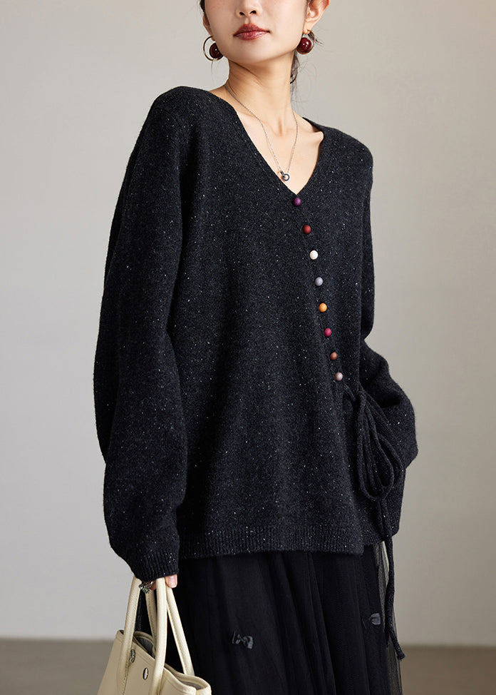 Black Tie Waist Wool Knit Cardigan Spring