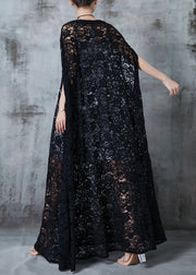 Black Tulle Long Dresses Embroidered Hollow Out Summer