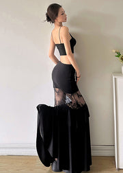 Black Tulle Patchwork High Waisted Wrap Buttocks Fishtail Skirt
