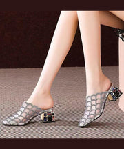 Black Tulle Zircon Splicing Stylish Chunky Slide Sandals