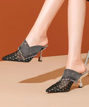 Black Tulle Zircon Tassel Slide Sandals Fashion Pointed Toe