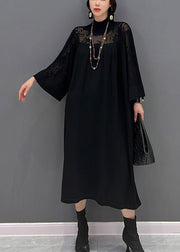 Black Turtleneck Hollow Out Knit Maxi Dress Fall