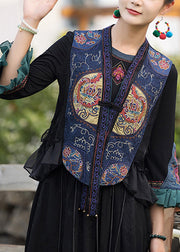 Black V Neck Button Patchwork Waistcoat Sleeveless