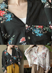 Black V Neck Low High Design Linen Shirt Batwing Sleeve