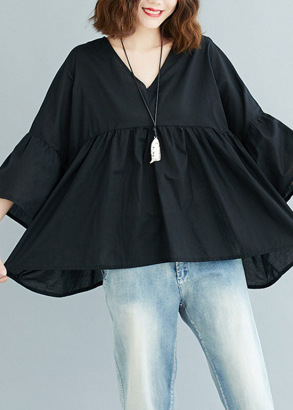 Mulberry V Neck Patchwork Asymmetrical Design Fall Top Three Quarter sleeve