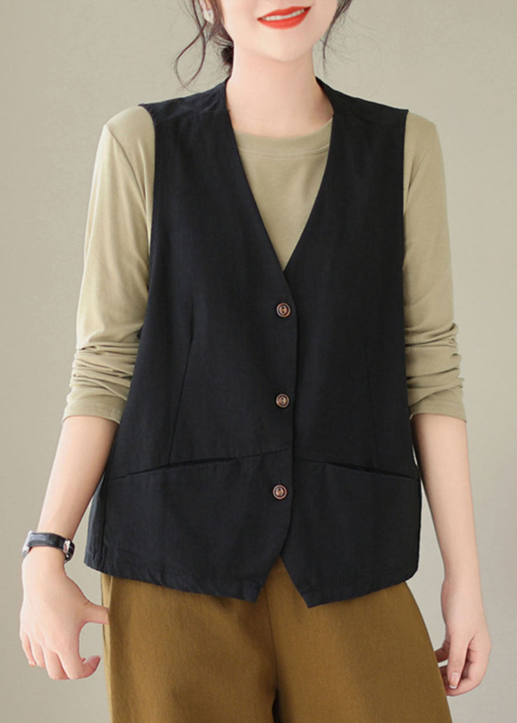 Black V Neck Thin Cotton Waistcoat Fall