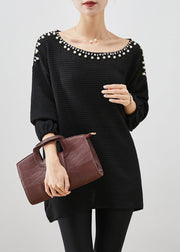 Black Warm Knit Sweaters Oversized Nail Bead Winter