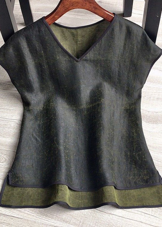 Black Wear On Both Sides Silk Tops V Neck Summer