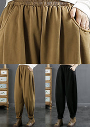 Black Wrinkled Patchwork Fleece Harem Pants High Waist