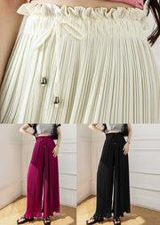 Black Wrinkled Thin Chiffon Wide Leg Pants Elastic Waist