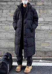 Black Zippered Pockets Men Parka Hooded Winter