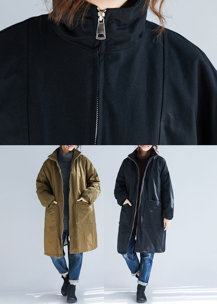 Black Zippered Thick Warm Parka Winter