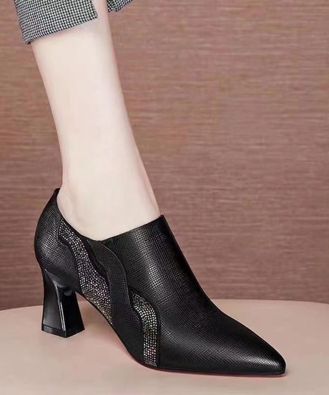 Black Zircon Chic Splicing Versatile Chunky Pointed Toe