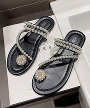 Black Zircon Nail Bead Stylish Splicing Slide Sandals