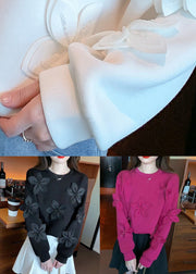 Black Zircon Patchwork Cotton Spring Sweatshirt O Neck