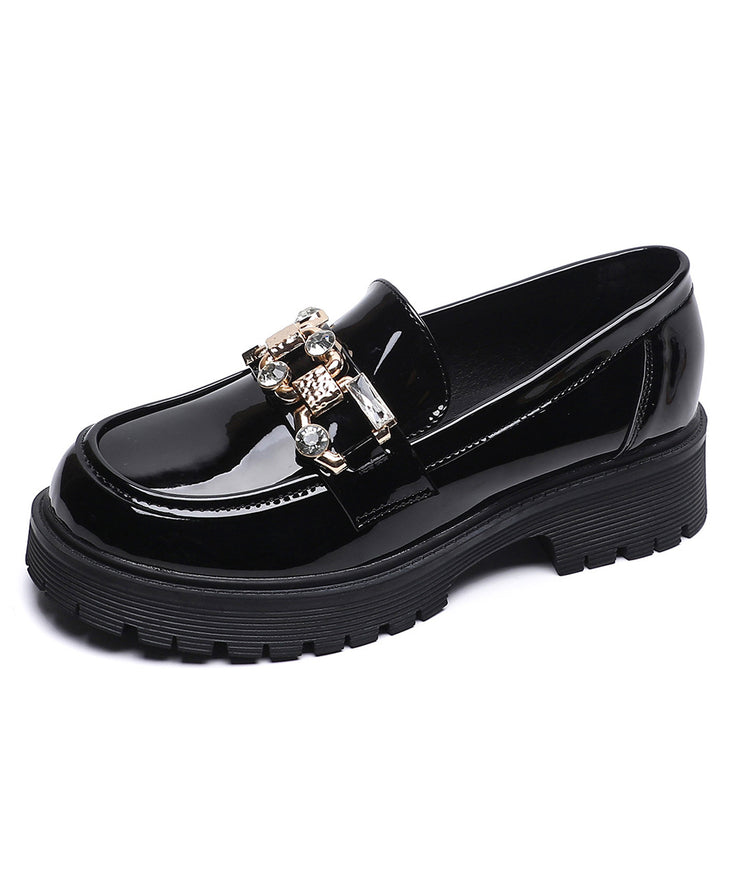 Black Zircon Platform Faux Leather Casual Splicing Loafers