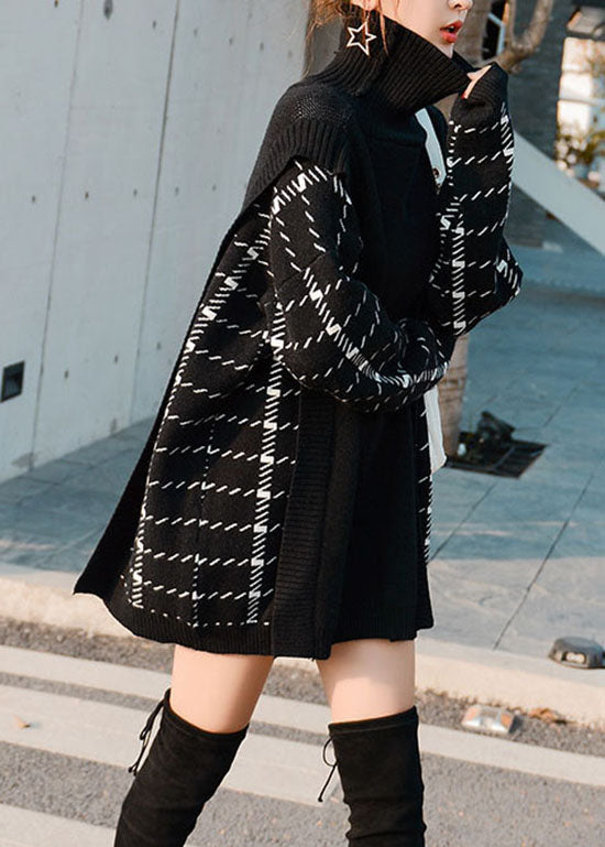 Black thick Patchwork Knitwear Dress Winter