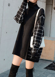 Black thick Patchwork Knitwear Dress Winter